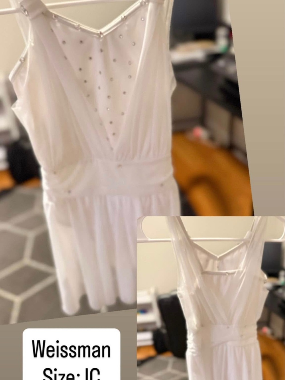 Weissman White Dance Dress with Rhinestone Trim